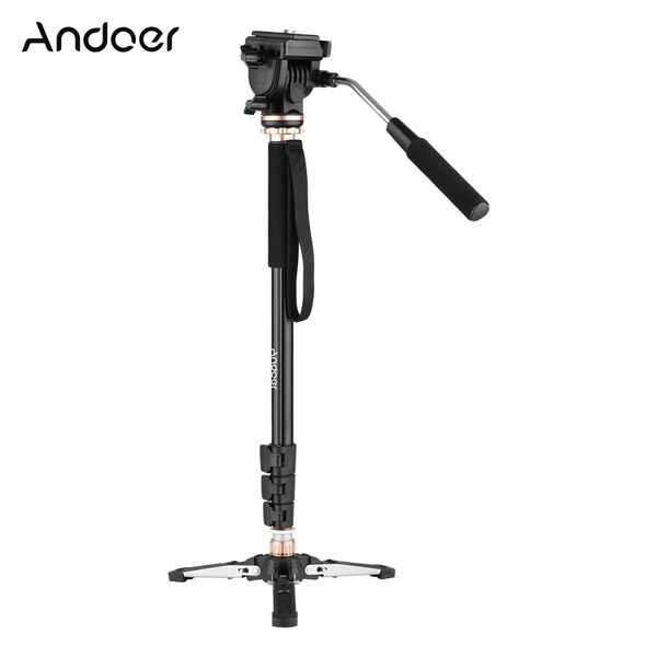 Monopés Andoer 173 cm / 68 polegadas Suporte para monopé para fotografia Liga de alumínio 6 kg de carga Base de tripé de 3 pernas Cabeça inclinada panorâmica para câmera filmadora Dslr