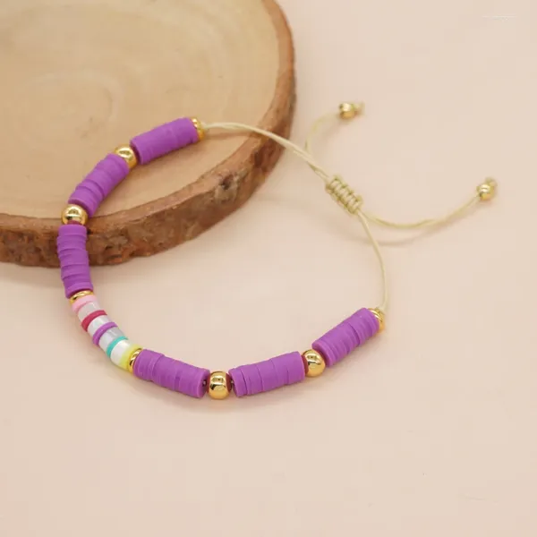 Braccialetti con ciondoli YASTYT Argilla viola Moda bohémien Perline di rame da 6 mm Gioielli fatti a mano da donna regolabili