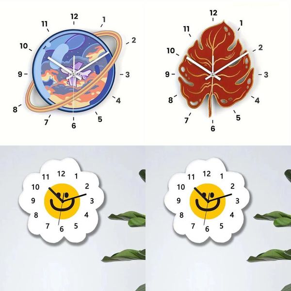 Relógios de parede Criativo Acrílico Relógio Maple Leaf Vela Bolo Planeta Silencioso Sala de estar Decorativa Drop Delivery Otdto