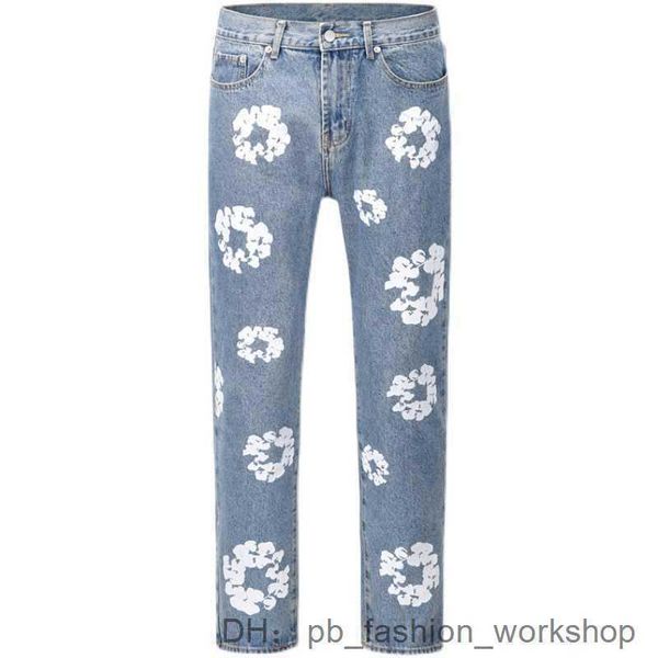 Denim Tears Jeans Denim Tears Baggy Design auf Baumwolle Kranz Jean Light Wash Männer Hip Hop Hosen Mode Blume gedruckt Flwoer Jeans ubf