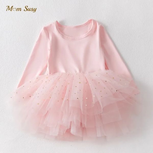 Bebek kız prenses payetler bale tutu elbise uzun kollu bebek yürümeye başlayan çocuk tül vestido parti dans bebek kıyafetleri 1-5y 240109