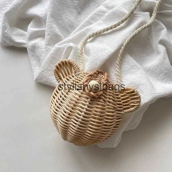 Borse a tracolla Borsa in rattan per bambini, forma carina a forma di orecchio, posa per foto, mini borsa a tracolla per bambini, borse eleganti