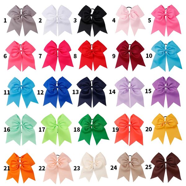 ncmama 25 pz/lotto 7 Solid Cheer Archi Colorati Fascia Elastica Dei Capelli Grosgrain Coda di Cavallo Cheer Hairbow Per I Bambini Delle Ragazze Accessori Per Capelli 240109