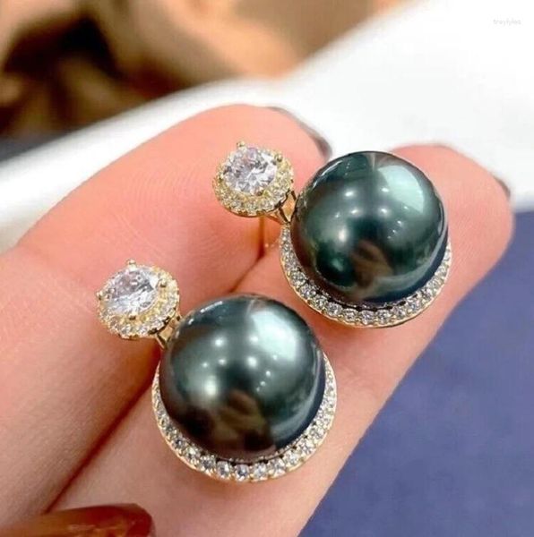 Orecchini a bottone da 10-11 mm del Mar Cinese Meridionale, autentica perla rotonda nera 925S