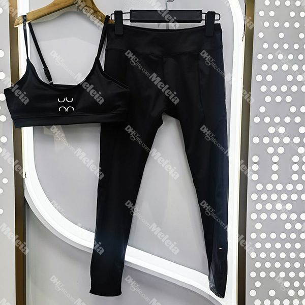 Schwarze Yoga -Anzüge Weste Leggings Frauen Trailsuiten Designer Buchstaben gedruckt Sport Bra Hosen zweiteilige Set für Lady