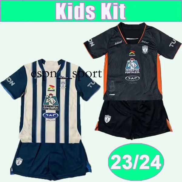 espnsport 23 24 Pachuca Kids Kit Camisas de futebol E.SANCHEZ E.LOPEZ DE LA ROSA M.HINESTROZA G.CABRAL L.CHAVEZ Home Blue Away Camisas de futebol pretas