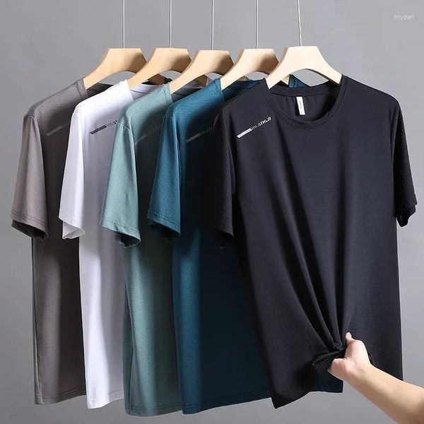 Homens Camisetas Esportes de Gelo T-shirt de Manga Curta para Verão Seda Fina Roupas de Secagem Rápida Soltas e Oversized