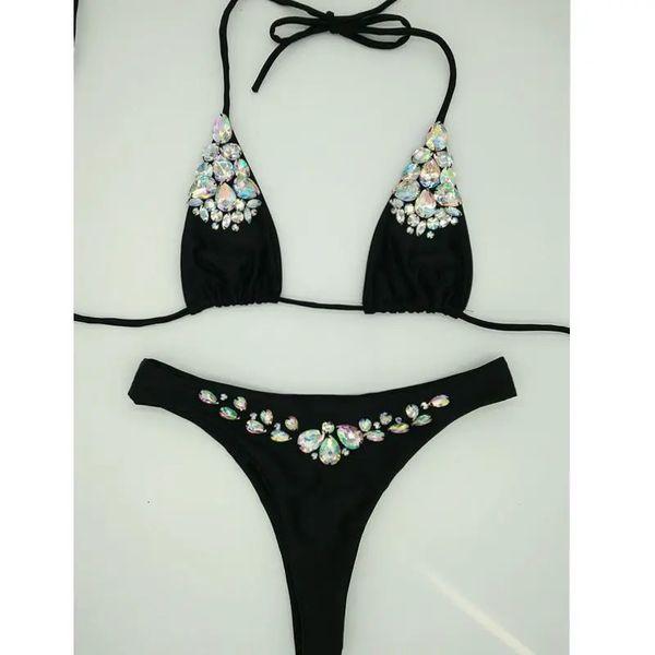 Diamante conjunto de biquíni estilo sexy mulheres banho strass maiô bling pedras beachwear cristal bikini 240109