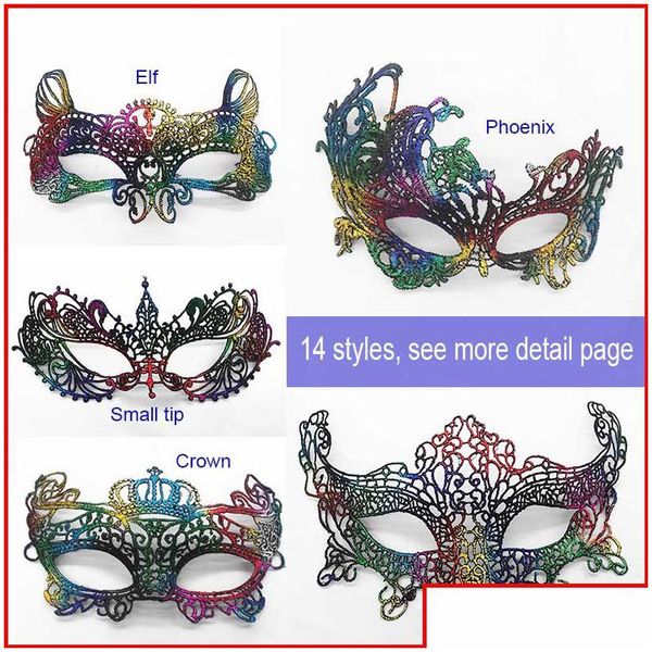 Parti Maskeleri Gökkuşağı Dantel Şekilli Crown Fox Half Göz Maskesi Lady Masquerade Cadılar Bayram