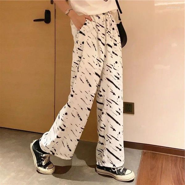 Calças femininas y2k moda plus size zebra padrão mulheres cintura alta vintage perna larga casual calças femininas corredores roupas streetwear