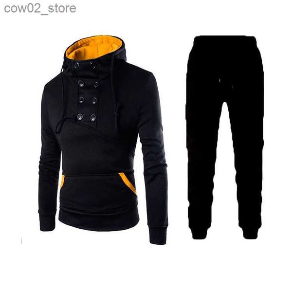 Tute da uomo Autunno Inverno Nuova giacca pullover doppiopetto da uomo corta slim fit spazzolata da jogging maglione con cappuccio pantaloni sportivi due pezzi Q230110