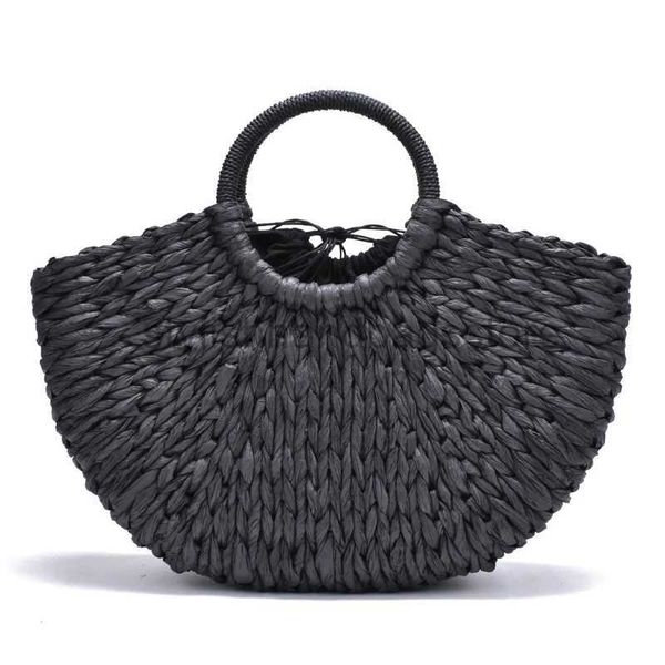 Totes 2023 nuova borsa fatta a mano da donna Pompon Beach Weaving Ladies carta Str avvolto a forma di lunaeleganteborsestore