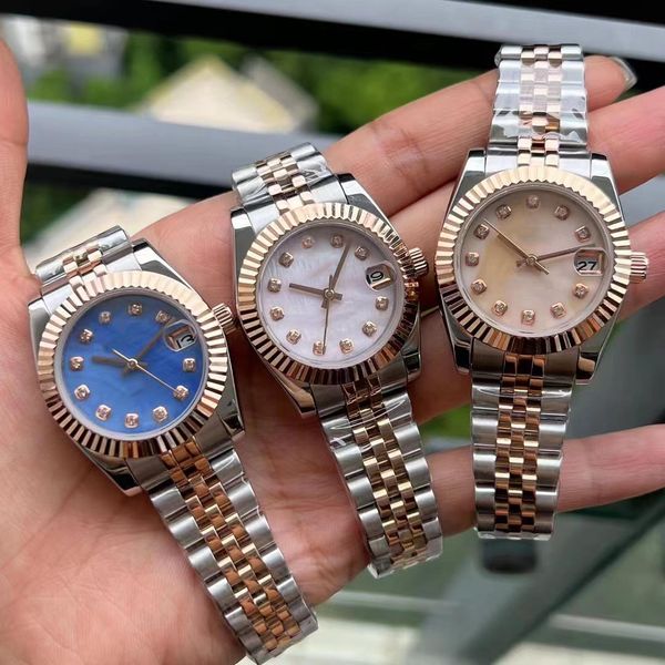 Su geçirmez yüksek kaliteli inci kabuk yüz moda kadın izle 31mm tarih gül altın paslanmaz çelik bilezik saatler mekanik otomatik bayanlar elbise bilek saati