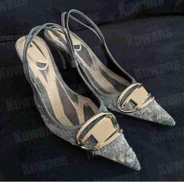 D-Venus SB Denim Tacchi Slingback Sandali da donna Décolleté D Kittie Canvas Venus Beach Estate Designer di lusso Tacco alto Party Pelle da sposa sexy 1455ESS