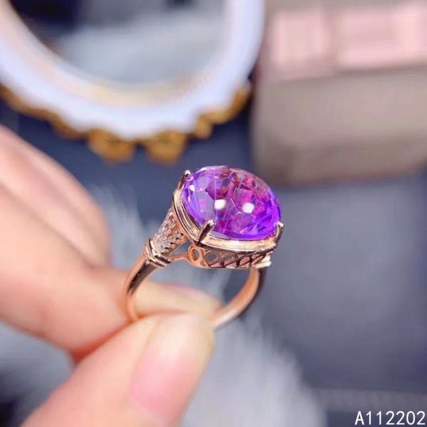 Anelli a grappolo Anello di ametista naturale di lusso vintage in argento sterling 925 intarsiato da donna viola grande pietra preziosa regalo di festa di fidanzamento di nozze