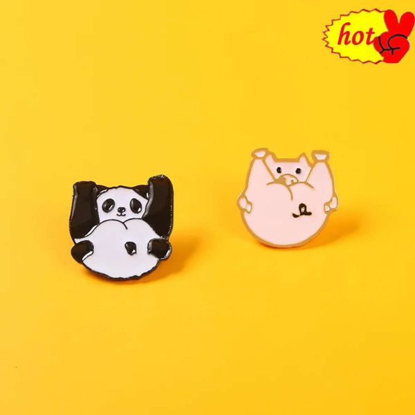 Broche de lapela esmaltado de panda e porco, broche de metal de desenho animado, joias para mulheres, homens, mochila, bolsas, crachá, presentes para crianças