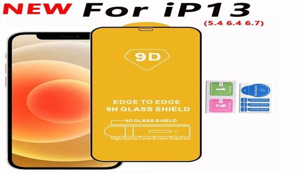 9D Vollständige Abdeckung Kleber Gehärtetes Glas Telefon Screen Protector Für iPhone 13 12 MINI PRO 11 XR XS MAX 8 7 6 Samsung Galaxy S21 A32 A42 A1616333