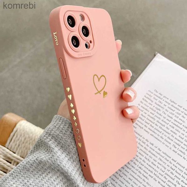 Custodie per cellulari Custodia per telefono in silicone color caramella per iPhone 14 Pro Max 11 12 13 15 Pro Max X XR XS Max 7 8 Plus Cute Love Heart Frame Soft CoverL240110