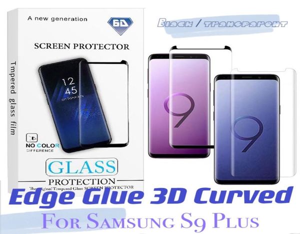 Protetor de tela para Samsung Galaxy S9 Note 8 Plus Edge Glue 3D Curvo Caso Vidro Temperado Amigável com Pacote de Varejo 4356208