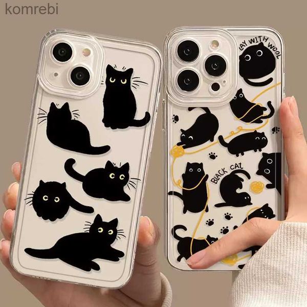 Handyhüllen Transparente Handyhülle für iPhone 13 15 Abdeckung für 12 11 14 Pro Max 13 12Mini X XS XR SE 14 Plus Cartoon Black Cat Shells FundasL240110