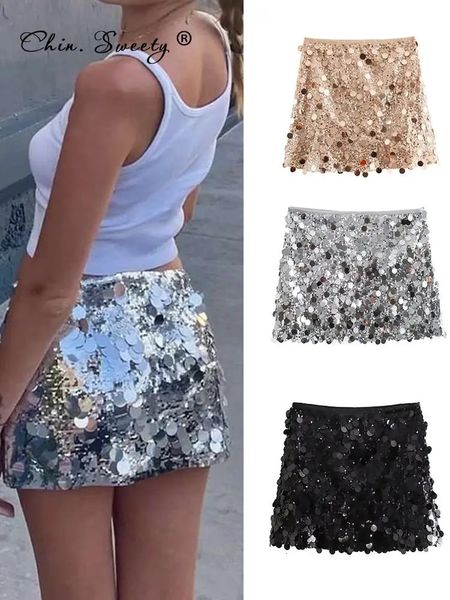 Elegante lantejoulas mini saias mulheres natal espumante hip pacote feminino saias moda brilhante baile de formatura noite senhora y2k clubwear 240110