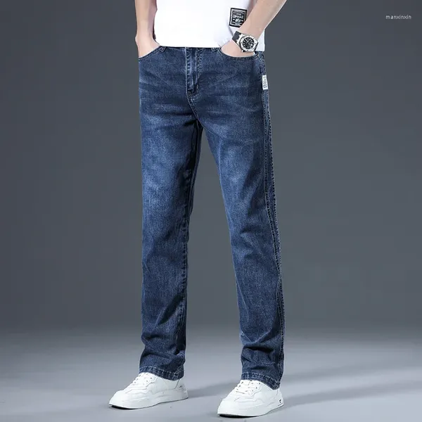 Jeans da uomo Primavera e autunno Moda Versatile Casual Elastico Pantaloni larghi a gamba dritta Slim Fit Denim coreano retrò