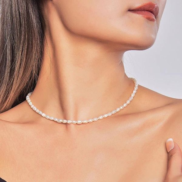 Ожерелья HENGSHENG, маленький размер 4,55,5 мм, натуральный пресноводный белый жемчуг в форме риса, модное универсальное серебро S925 для женщин и девочек, ювелирные изделия