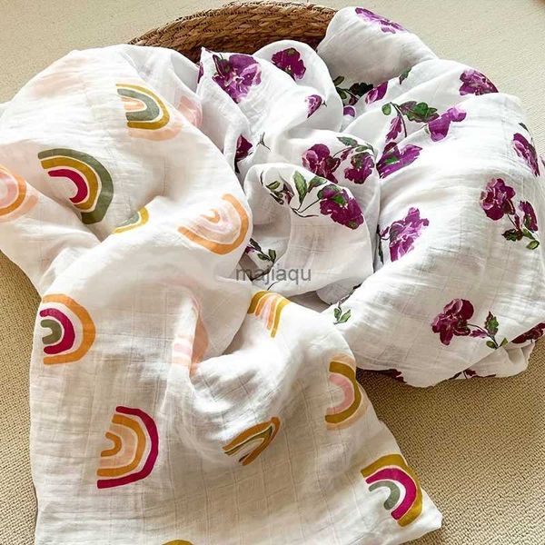 Cobertores Swaddling 1Pc Tamanho Maior Musselina 100% Algodão Swaddles Bebê Macio Cobertores Recém-nascidos Toalha de Banho Gaze Gaze Envoltório Infantil SleepsackL240110