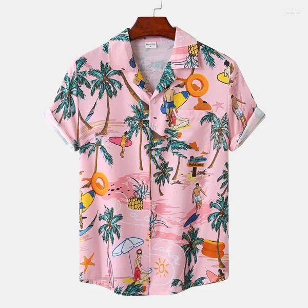 Camicie eleganti da uomo Camicia hawaiana Beach Coconut Tree Stampa Abiti a maniche corte Moda Risvolto Button Top T-shirt 2024 Per uomo