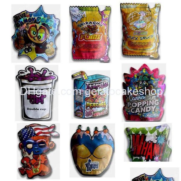 Sacchetti da imballaggio Sacchetti da imballaggio all'ingrosso Forma stampata personalizzata Sacchetti richiudibili in plastica Mylar riutilizzabili con chiusura a caldo 3.5G 14G 28G Candy Die Cu Dhbwe