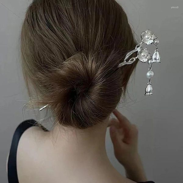 Haar Clips Vintage Chinesischen Stil Stäbchen Hanfu Stick Frauen Metall Blume Gabel Haarnadel Frau Schmuck Clip Zubehör