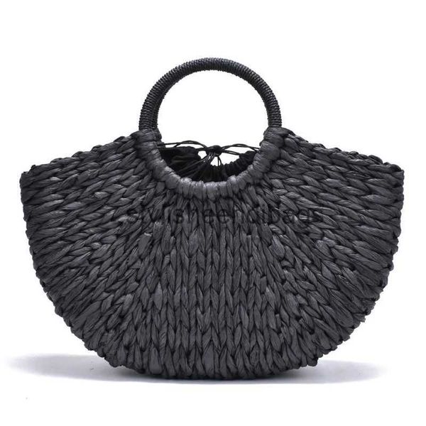 Bothes 2023 Nuova borsa fatta a mano Donne Pompon Beach Weaving Ladies Paper Str Avvolto alla Luna a forma di Stilishesibags