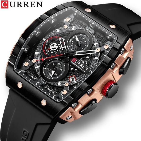 CURREN Top Marke Herrenuhren Luxus Quadrat Quarz Armbanduhr Wasserdicht Leucht Chronograph Uhr für Männer Datum Uhr 240109