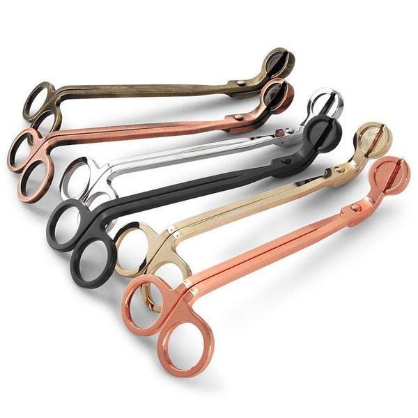 Forbici per stoppini per candele Taglia stoppini in acciaio inossidabile lucidato Clipper Cutter Forbici per candele in oro rosa 6 colori Consegna goccia a casa Gard Dhjxj