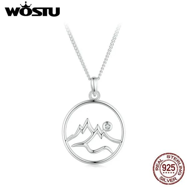 Halsketten WOSTU Original 925 Sterling Silber 3D-Schicht Berg Halskette Natürliche Sun Scape Anhänger für Frauen Täglich Tragen Einfache Schmuck geschenk