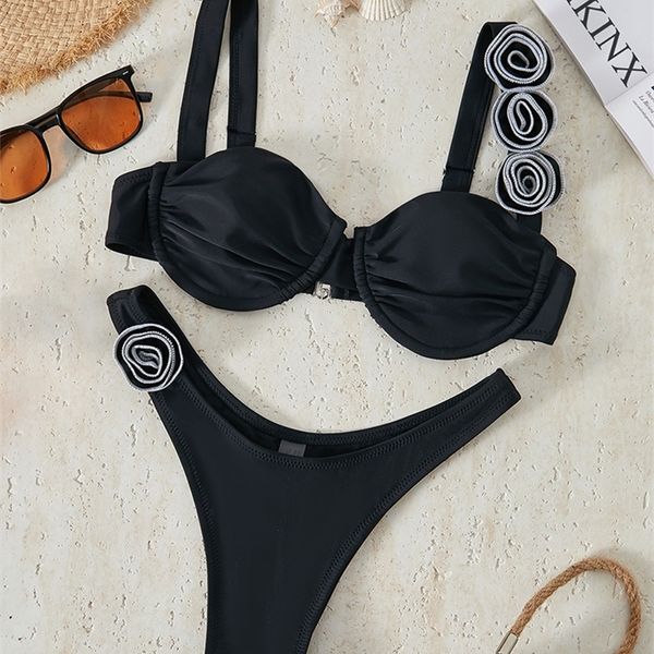 In X Bride Bikini Set Sólido Swimwear Feminino 2 Peças Preto Bikini Bra Push Up Swimwear Novo 2024 Triângulo Swimwear Estilo Coreano Menina 240110