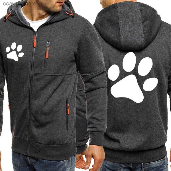 Moletons masculinos Moletons Kawaii Cartoon Dog Paw Print Zipper Hoodie para homens Moda Oversized Hoody Personalidade Street Sportswears Hip Hop Tracksuit Casaco T240110