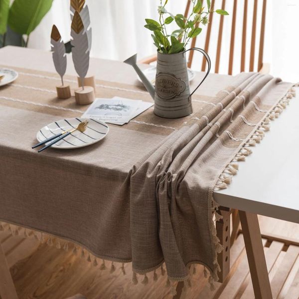 Pano de mesa japonês retângulo listrado borla toalha de mesa de algodão linho tecido costura design decoração para interior ao ar livre sala casa