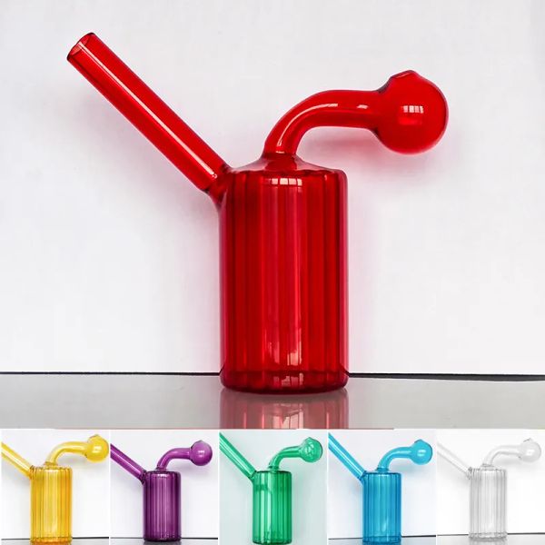 Bunter dicker Glasölbrenner-Bubbler Integrierte Glasrauchwasserbong gebogene Bohrinsel Pfeifentabakschale rot gelb blau grün lila ZZ