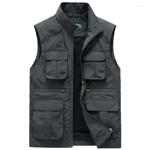 Gilet da uomo Solid Gilet Tattico Da Uomo Senza Maniche Moto Autunno Inverno Tasca In Pile Gilet Antivento Outwear Maschile Grande Formato 8XL