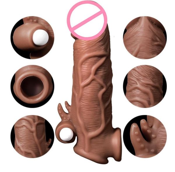 Vibrierende Penishüllen-Erweiterungen, Penisring, Vibratorvergrößerung, hohler Strap-On-Dildo, Strapon-Geschirr, Silikon-Sexspielzeug für Männer, M1355978