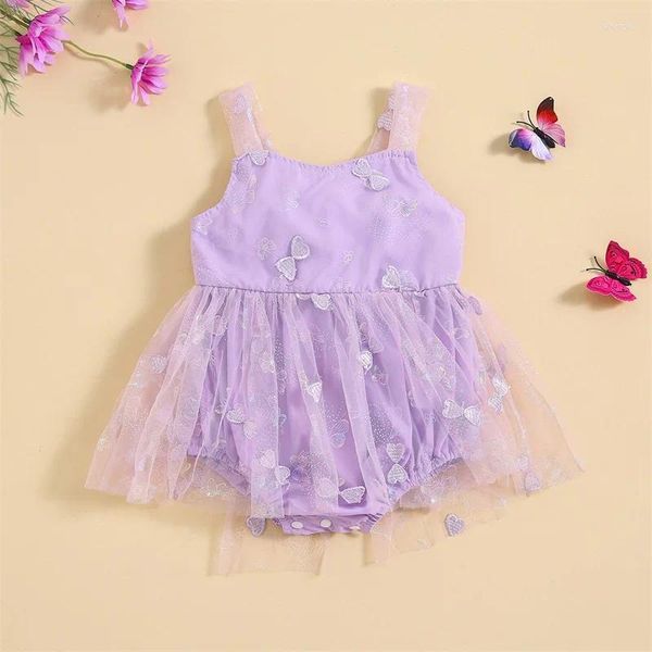 Mädchen-Kleider, niedliches Baby-Stramplerkleid mit Schmetterlingsdruck, Netz-Bodysuit, Tüllrock, Prinzessinnen-Outfits