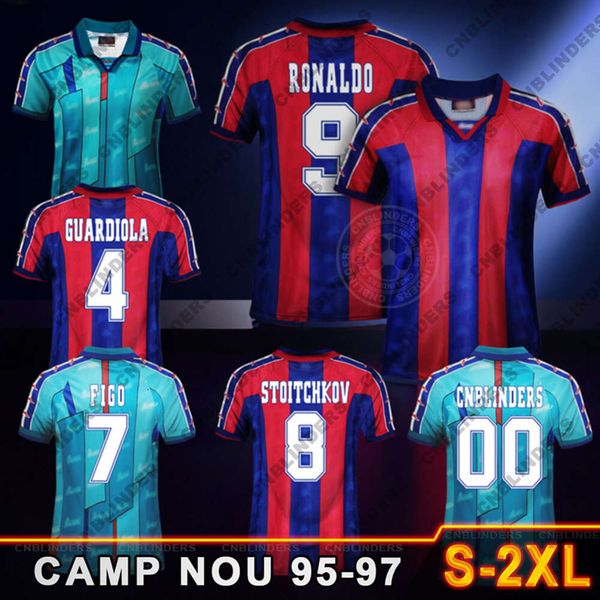 Maglie da calcio retrò Ronaldo 95 96 97 Guardiola Stoichkov 1995 1996 1997 Camp Nou Home e via Camiseta Maillot Luis Figo Barcelonas Giovanni Enrique Football Shirt