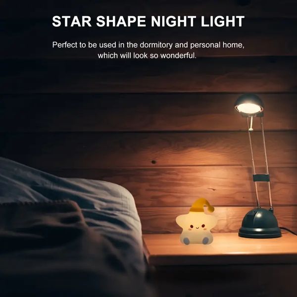 1pc Pat Light Star Cute Little Star Lampada notturna in silicone, lampada morbida ricaricabile Pat, luce a LED sul comodino della camera da letto