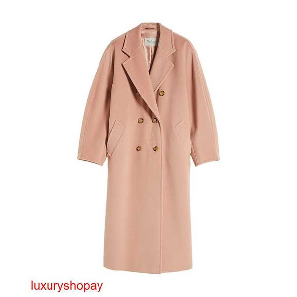 Maxmaras Cappotto Avvolgente da Donna Cappotti in Pelo di Cammello Donna Rosa Nudo Cashmere Capelli di Castoro Doppio Petto Allacciato Top Lungo RJ0R