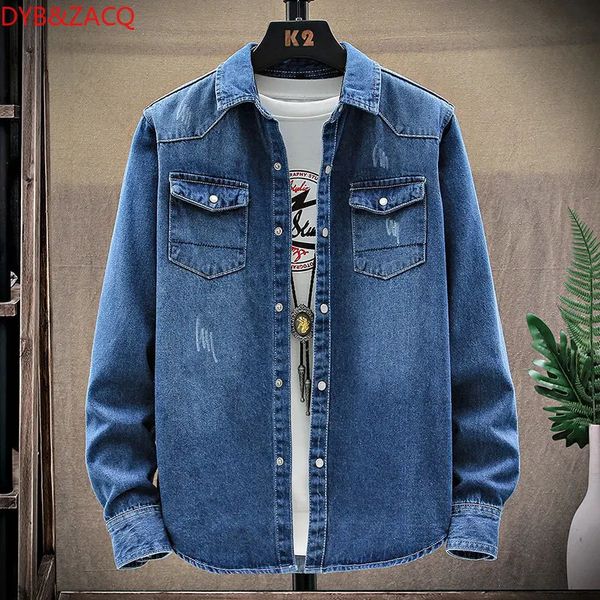 Senior Sense of Japanese Arbeitshemd Herren Langarm Frühling und Herbst Lose Trend Casual Denim Mantel Kleidung 4XL 240109