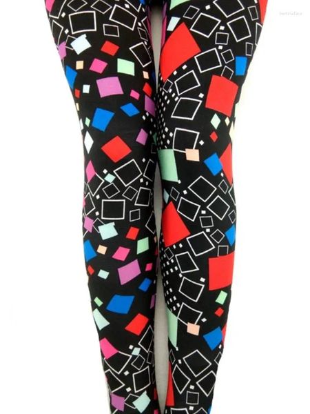 Pantaloni da donna Leggings stampati quadrati colorati per donna dimagranti e aderenti in seta di latte sottile usura esterna ritagliata K977