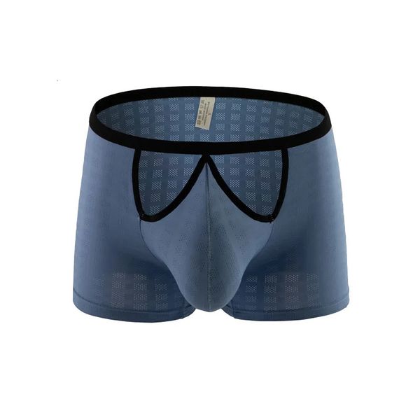 Cueca boxer masculina respirável malha gelo seda poliamida u bolsa abertura frontal calcinha do menino 240110