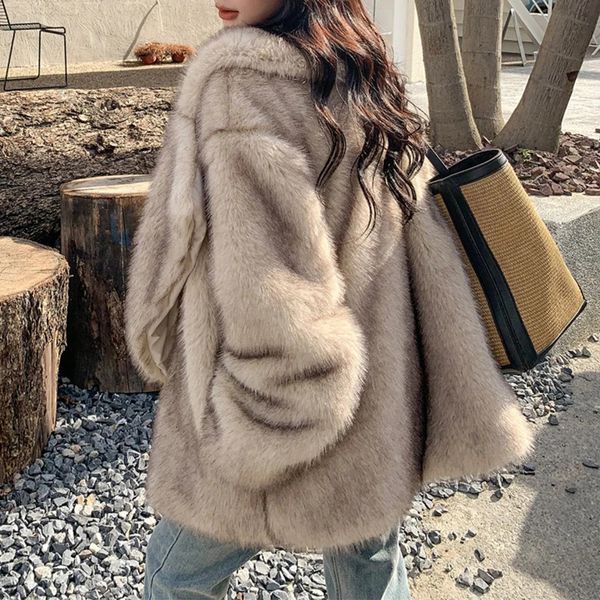 Brand Fashion Gradient Animal Color Faux Pur Coat Chenos