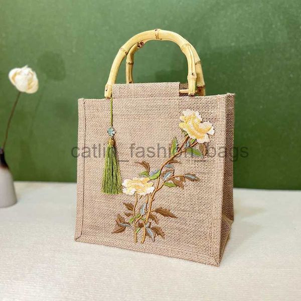 Borsa a mano vintage con nodo in bambù Borsa stile etnico ricamata Hempcatlin_fashion_bags